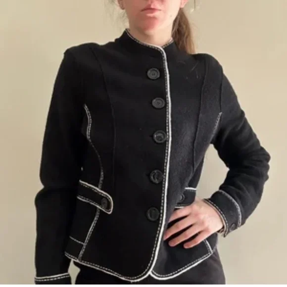 Talbots Black Merino Wool Military Coat 🆕 - Picture 1 of 8